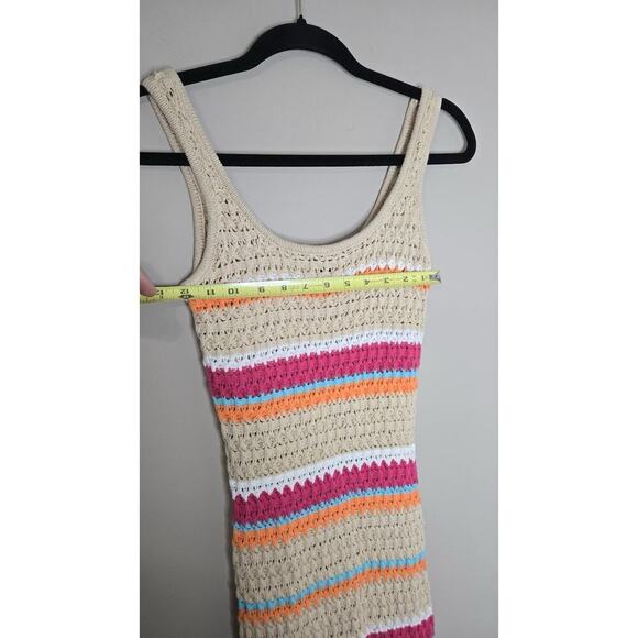 Womens Paper Heart Crochet Bodycon Midi Dress Tan, Turquoise, Pink, Orange Sz XS - Picture 6 of 6